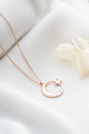 925 Ayar Gümüş Rose Ayyıldız Kolye