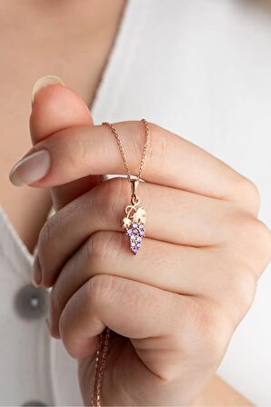 925 Ayar Gümüş Rose Üzüm Kolye