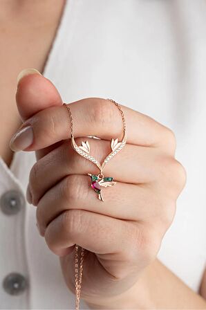 925 Ayar Gümüş Sallantılı Rose Arı Kuşu Kolye