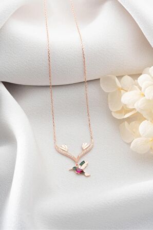 925 Ayar Gümüş Sallantılı Rose Arı Kuşu Kolye