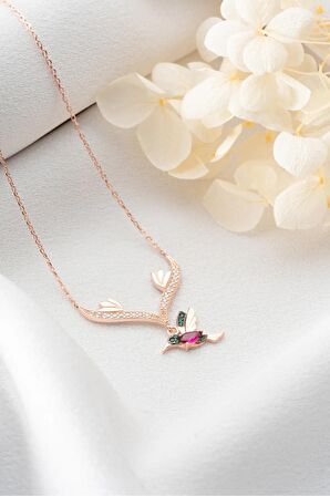 925 Ayar Gümüş Sallantılı Rose Arı Kuşu Kolye