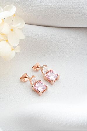 925 Ayar Gümüş Pembe Baget Taşlı Küpe