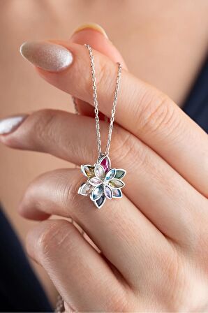 925 Ayar Gümüş Işıklı Kutu Renkli Lotus Kolye