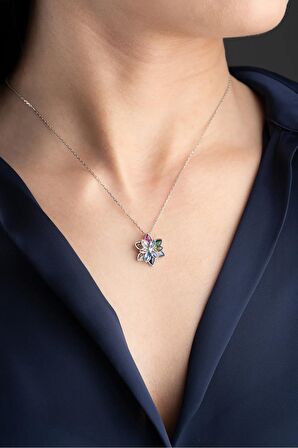 925 Ayar Gümüş Işıklı Kutu Renkli Lotus Kolye