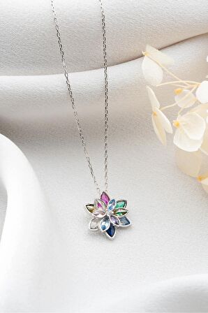 925 Ayar Gümüş Işıklı Kutu Renkli Lotus Kolye