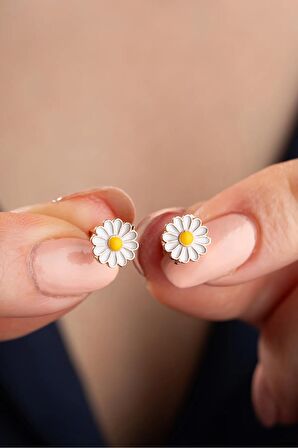 925 Ayar Gümüş Rose Papatya Küpe