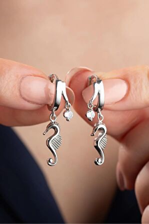 925 Ayar Gümüş Çift Taşlı Denizatı Küpe