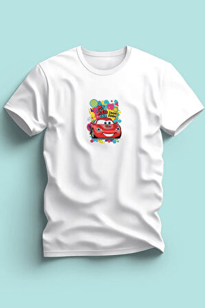 Maki Home Erkek Çocuk  Kırmızı Araba Baskılı Beyaz Tshirt 5 6 7 8 9 10 11 12 13 14 yaş tişört