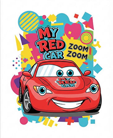 Maki Home Erkek Çocuk  Kırmızı Araba Baskılı Beyaz Tshirt 5 6 7 8 9 10 11 12 13 14 yaş tişört