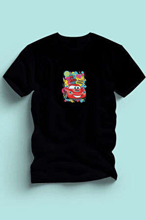 Maki Home Erkek Kırmızı Araba Baskılı Siyah Tshirt 5 6 7 8 9 10 11 12 13 14 yaş tişört