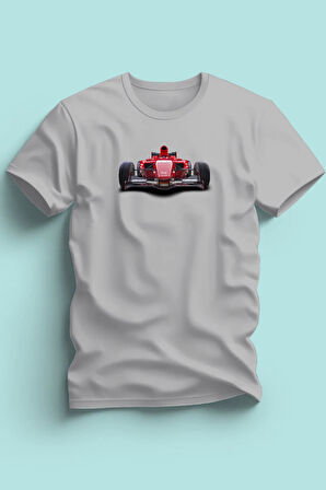 Maki Home Erkek Çocuk  Formula Kırmızı Yarış Arabası Baskılı Gri Tshirt 5 6 7 8 9 10 11 12 13 14 yaş tişört