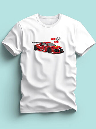 Maki Home Erkek Çocuk  Kırmızı Yarış Arabası Baskılı Beyaz Tshirt 5 6 7 8 9 10 11 12 13 14 yaş tişört