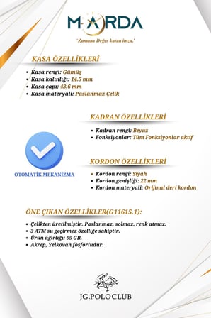 Otomatik Siyah-Beyaz Renk Çelik Kasa Erkek Kol Saati G11615MR
