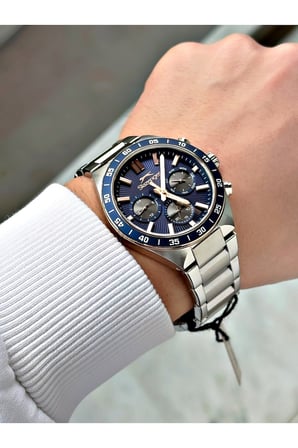 Gümüş-Lacivert Renk 10 ATM Su Geçirmezlik Çelik Kordon Çelik Kasa Erkek Kol Saati 2510.03