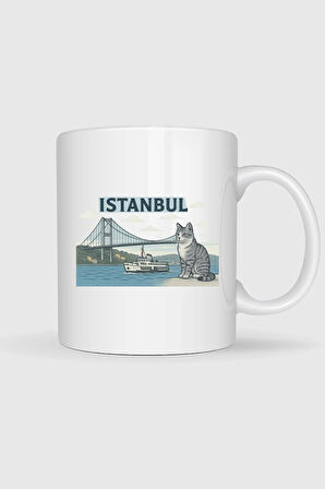  İstanbul - Kedi Ve Boğaz Köprüsü Tasarımlı Kupa Bardak