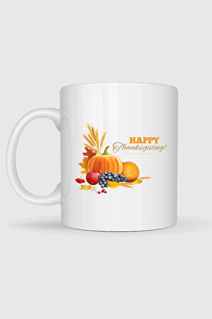  Mutlu Şükran Günü Meyveler Thanksgiving Tasarımlı Kupa Bardak