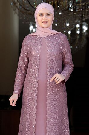 Amine Hüma Papatya Tesettür Abiye Elbise Pudra