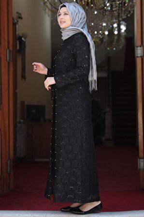 Amine Hüma Papatya Tesettür Abiye Elbise Siyah