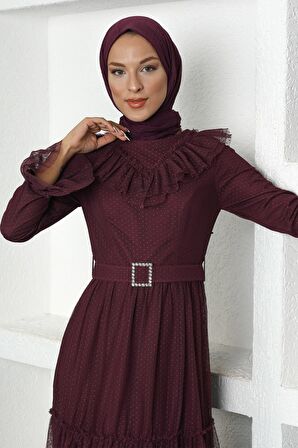 Amine Hüma Damla Elbise Mürdüm