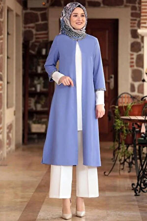 Amine Hüma Taş İşlemeli Ceket Bebe Mavisi