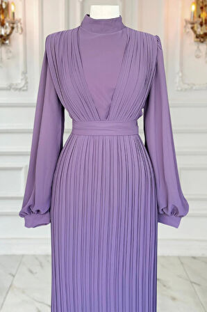 Amine Hüma Alina Piliseli Tesettür Abiye Lavanta