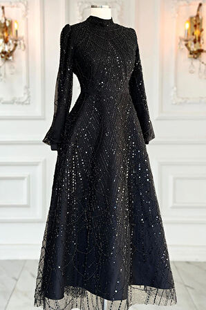 Amine Hüma Karina Abiye Elbise Siyah