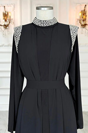 Amine Hüma Zambak Abiye Elbise Siyah