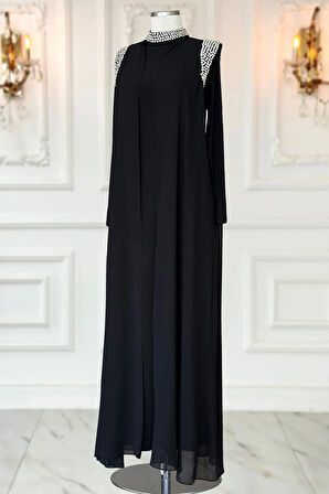 Amine Hüma Zambak Abiye Elbise Siyah