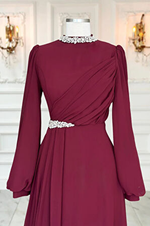 Amine Hüma Peri Abiye Elbise Bordo