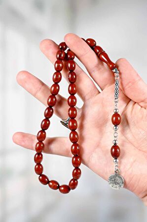 Beyzi Tane Koyu Ton Toz Kehribar Tesbih