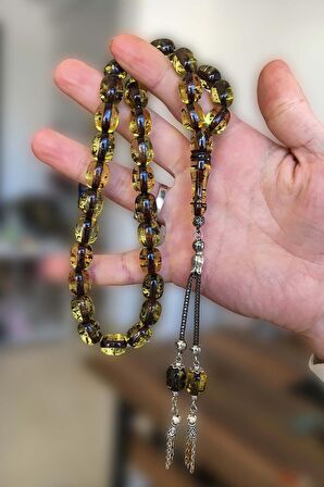 İri Taneli Çay Fosilli Gümüş Kaplama Püsküllü Tesbih