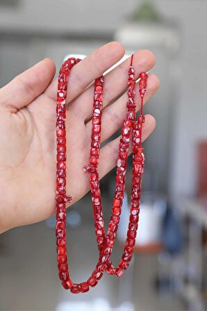 99'luk Koyu Kırmızı Tekerlek Tane Usta İşin Galalith Tesbih