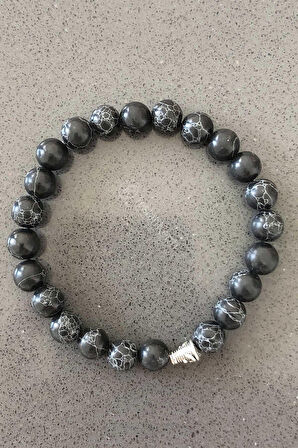 Siyah Beyaz Cizgili Obsidyen Taşı Bileklik