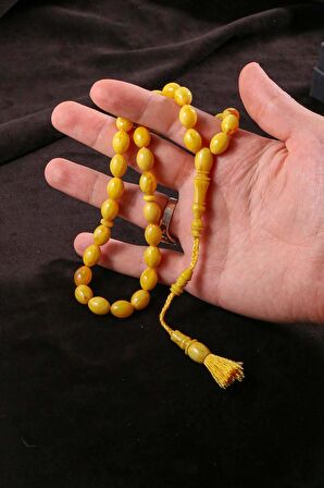Süpürge Püsküllü Dik Damar Geçişli Sıkma Kehribar Tesbih