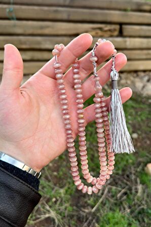 Açık Pembe Özel Tasarım 99'luk Sıkma Kehribar Tesbih