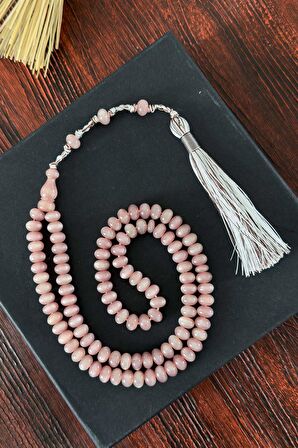 Açık Pembe Özel Tasarım 99'luk Sıkma Kehribar Tesbih