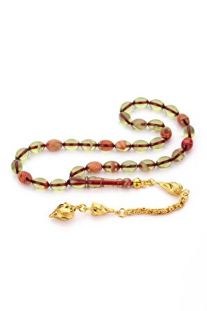 Sarı Püsküllü Güzel Çekimli Hareli Sıkma Kehribar Tesbih