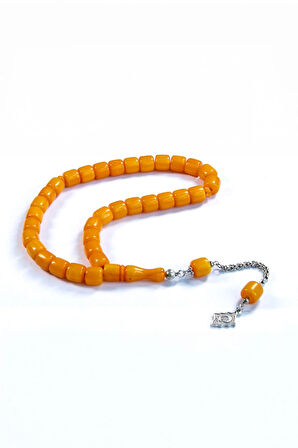 Koyu Sarı İri Taneli Kesme Taneli Toz Kehribar Tesbih