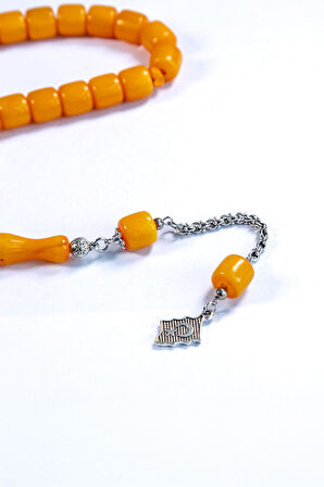 Koyu Sarı İri Taneli Kesme Taneli Toz Kehribar Tesbih