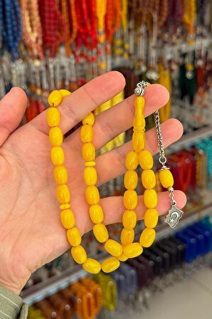 Limon Renk Badem Tane Epoksi Toz Kehribar Tesbih