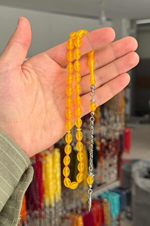 Buğulu Hardal Sarısı Arpa Tane Epoksi Reçine Tesbih