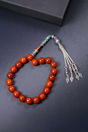 Küre Kahverengi Nakkaş İmameli 17'lik Sıkma Kehribar Tesbih