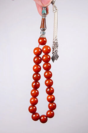 Küre Kahverengi Nakkaş İmameli 17'lik Sıkma Kehribar Tesbih