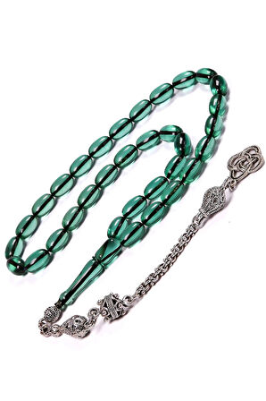 Güzel Çekimli Su Yeşili Ateş Kehribar Tesbih