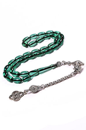 Güzel Çekimli Su Yeşili Ateş Kehribar Tesbih