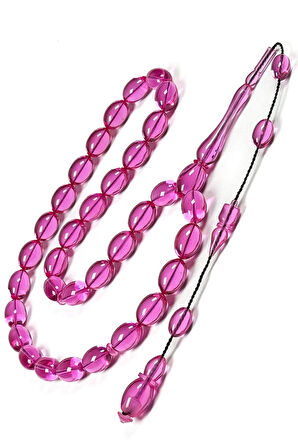 Üst Düzey Malzeme ve İşçilik Pembe Ateş Kehribar Tesbih