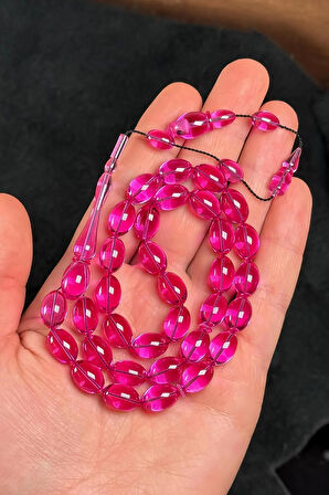 Üst Düzey Malzeme ve İşçilik Pembe Ateş Kehribar Tesbih