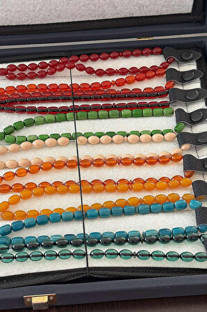 Özel Deri Kaplama Kutusunda 9 Adet Sıkma Kehribar Seti