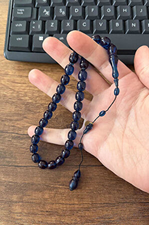 Mehmet Hızarcı İmzalı Tombul Mavi Ateş Kehribar Tesbih