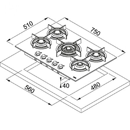 Franke 1060374283 Ocak Crystal Fhcr 755 4G Tc He Bk C Ocak